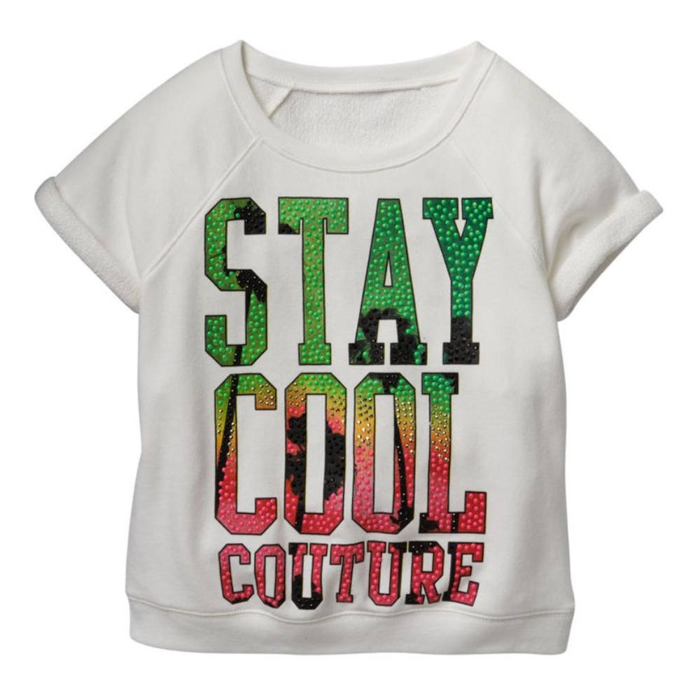 Juicy Couture Girls Graphic Beaded Terry Sweatshirt Top XS S M L Short Sleeve